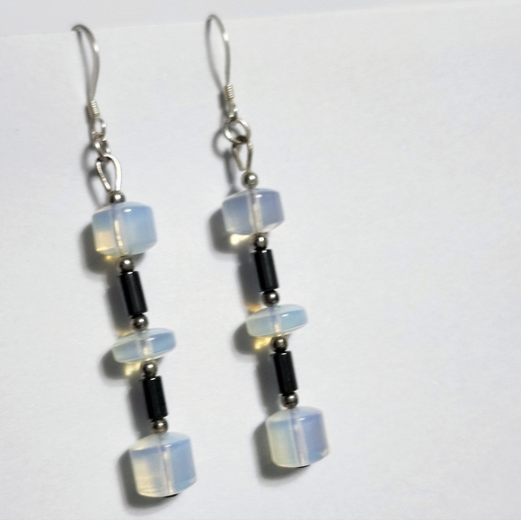 Silver Opalite Hematite earrings 2.25" - Picture 5 of 9